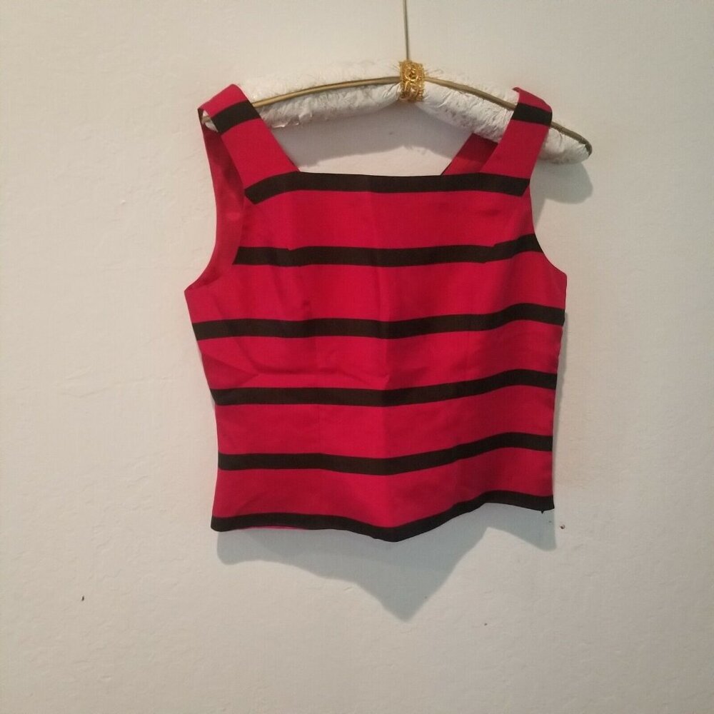 Adrianna Papell Womens 10 Striped Red Sleeveless Crop Tank Top Silk Casual